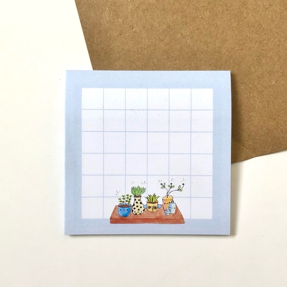 🏷️ handmade bookshelf plant blue grid kawaii sticky notes - Picture 3 of 14